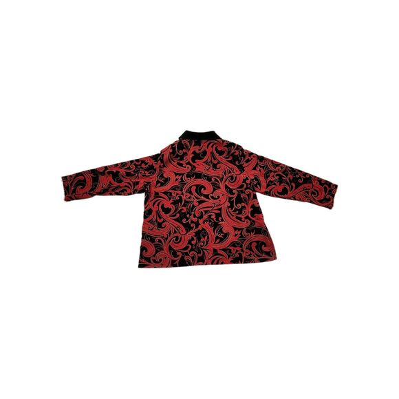 Notations Shirt Jacket Red Black Zippered 3XL Holiday Party Formal Chic Vintage - Picture 2 of 7